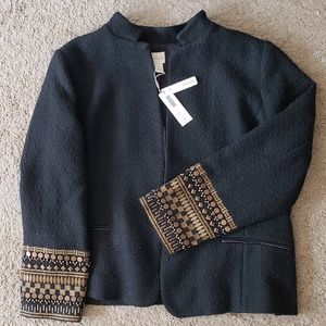 Chico's Black Open Blazer Jacket Bronze Trim Cuffs